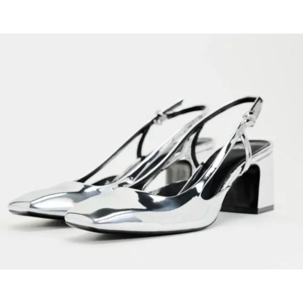 Zara Metallic High Heel Slingback Shoes